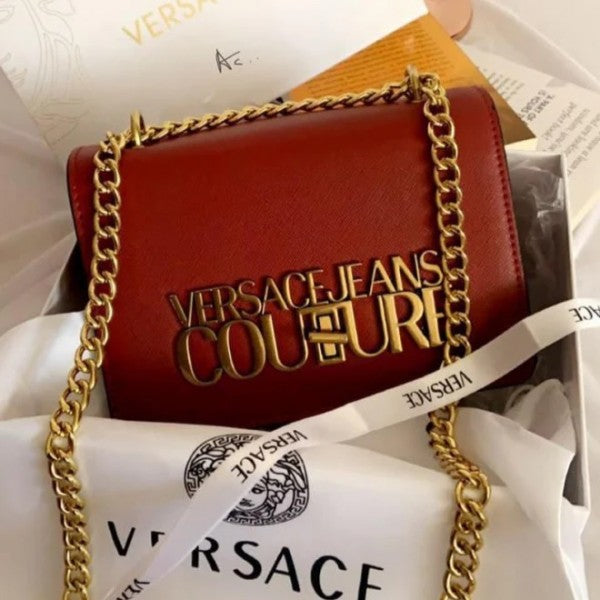 Versace Jeans Couture Saffiano Lock Crossbody Bag With OG Gift Box & Dust Bag Red