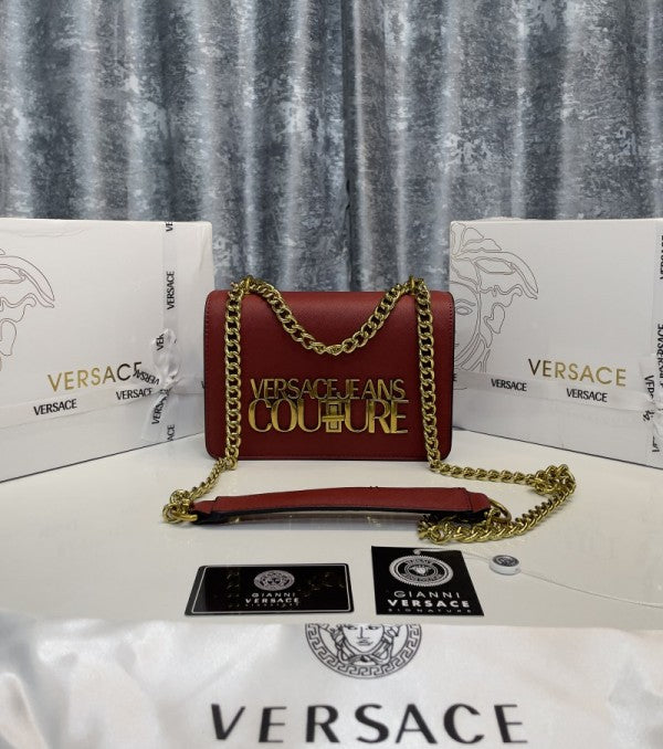 Versace Jeans Couture Saffiano Lock Crossbody Bag With OG Gift Box & Dust Bag Red